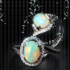 Precious Crystal ladies fashion jewelry natural Opal/tourmaline ring 925 Silver-inlaid colored precious gemstone ring