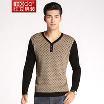 红豆男装 专柜同款秋装男士针织衫 时尚气质拼接V领毛衣毛衫014b