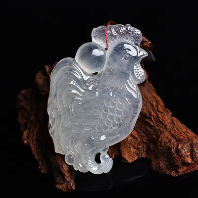 8203 天然a货翡翠冰糯种透亮生肖鸡翡翠吊坠 21.8g