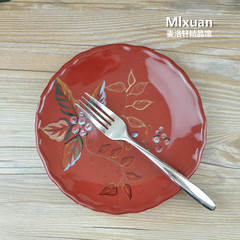 外贸HomeTrends彩绘暗红色冬浆果陶瓷盘子创意装饰盘挂盘西式餐具