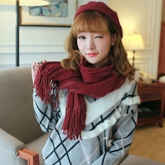 羚羊早安 女士秋冬季超柔保暖针织毛线围巾简约细条纹