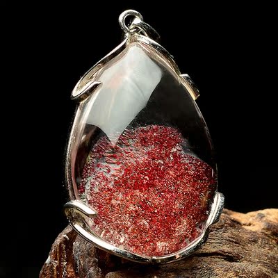 顶级藏品 纯天然水晶 红幽灵吊坠 23.5g