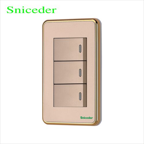 施朗德电工 120型墙壁开关面板 r5香槟金系列 3开双控按钮开关_不打折