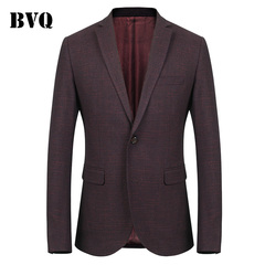 BVQ春秋季休闲西装男格子 青年韩版修身小西服男士外套单西装上衣