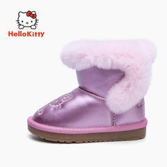 hellokitty2016冬季新款女童加绒外翻毛靴雪地靴儿童棉靴子女童鞋