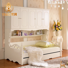 儿童上下床 1.2/1.35/1.5米多功能衣柜床带拖床书架 儿童床组合床