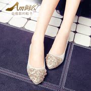 2015 new pigskin lining comfortable casual wild sweet solid color beaded fashion shoes woman