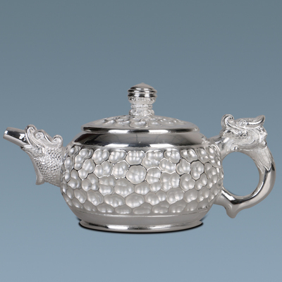 母炳林 国家级大师 龙柄凹面银壶 银茶壶 纯手工打制 银壶客