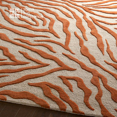 橘色斑马纹纯羊毛地毯美式休闲卧室床边客厅茶几餐厅入门脚垫