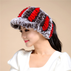 2016新款獭兔毛皮草帽子女冬天空顶帽鸭舌帽韩国版冬季保暖毛线帽