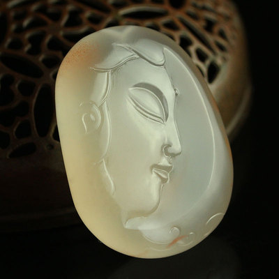 苏工建忠玉雕南红侧脸观音吊坠