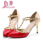 Color non-spring 2015 counter genuine snake skin rivets on t-strap shoes WIA110203AU