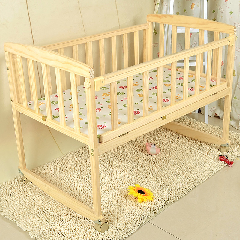 江浙沪皖包邮 实木无漆婴儿床孩子童床宝宝床带蚊帐摇篮