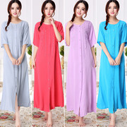 Large size spring and summer fat MM short-sleeved cotton super long nightdress women's open button cotton embroidery fat MM pajamas home pregnant women