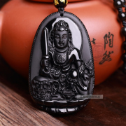 Medallion Obsidian Shi Wenshu bodhisattva pendant necklace pendant rabbit patron natal men and women couples