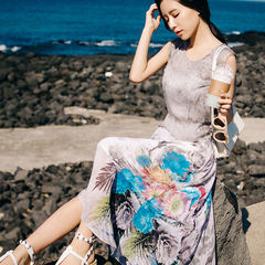 夏装新款女装韩国时尚韩版印花雪纺中长款海边渡假沙滩裙连衣裙潮