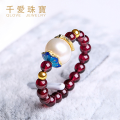 千爱戒指女天然石榴石18k金红玛瑙珍珠翡翠水晶中国风手工饰品