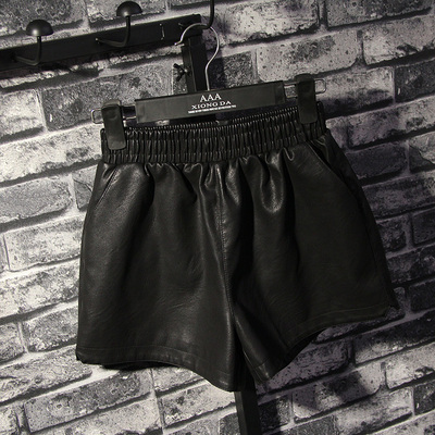 水洗<em>PU</em>皮阔<em>腿</em>黑色<em>短裤</em>2015新秋冬欧美外穿松