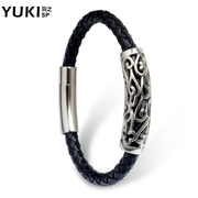 YUKI titanium steel men bracelet Korean new original design leather cowhide retro moire hand jewelry