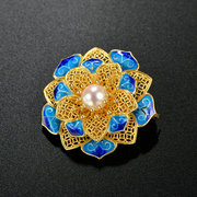 Ms very Thai natural Pearl brooch 925 Silver European fashion female floral enamel brooch