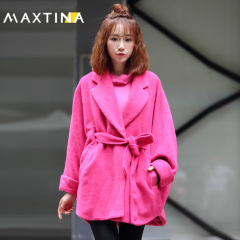 MAXTINA2016时尚翻领大袖口蝴蝶结腰带显瘦大衣外套女