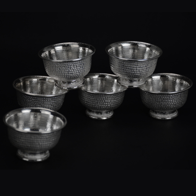 寸发标监制纯手工经典小银茶杯 精湛工艺手工锺印银茶杯六件套28