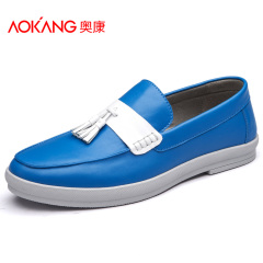 Aucom daily casual leather shoes men's new men's Korean trend in men's singles, round caps feet shoes