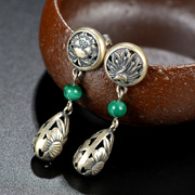 Very Thai s925 silver complex old women elegant ladies silver jewelry earrings silver Malachite earrings new