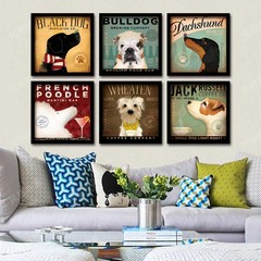 欧美宠物狗狗装饰画现代客厅沙发儿童墙画酒吧壁画有框画动物挂画