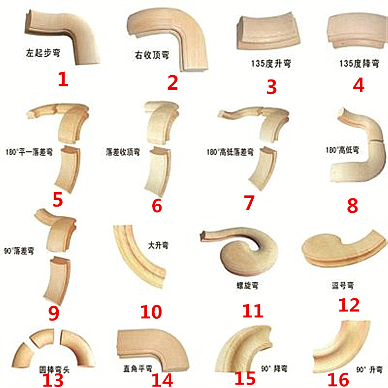 工程实木扶手/楼梯转角弯头/左右起步弯/上平弯/收顶弯平弯/U型弯