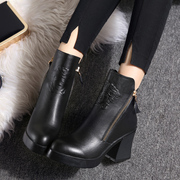 2015 new coarse with thick-soled boots for fall/winter waterproof plush leather boots fashion high heel shoes boots