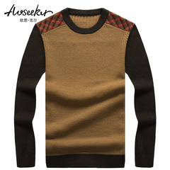 Aoseeker/欧思克尔冬季新款青年男士圆领套头毛衣拼色加厚针织衫