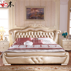 欧式皮实木床 简欧真皮床 双人床1.8米小户型公主床婚床卧室