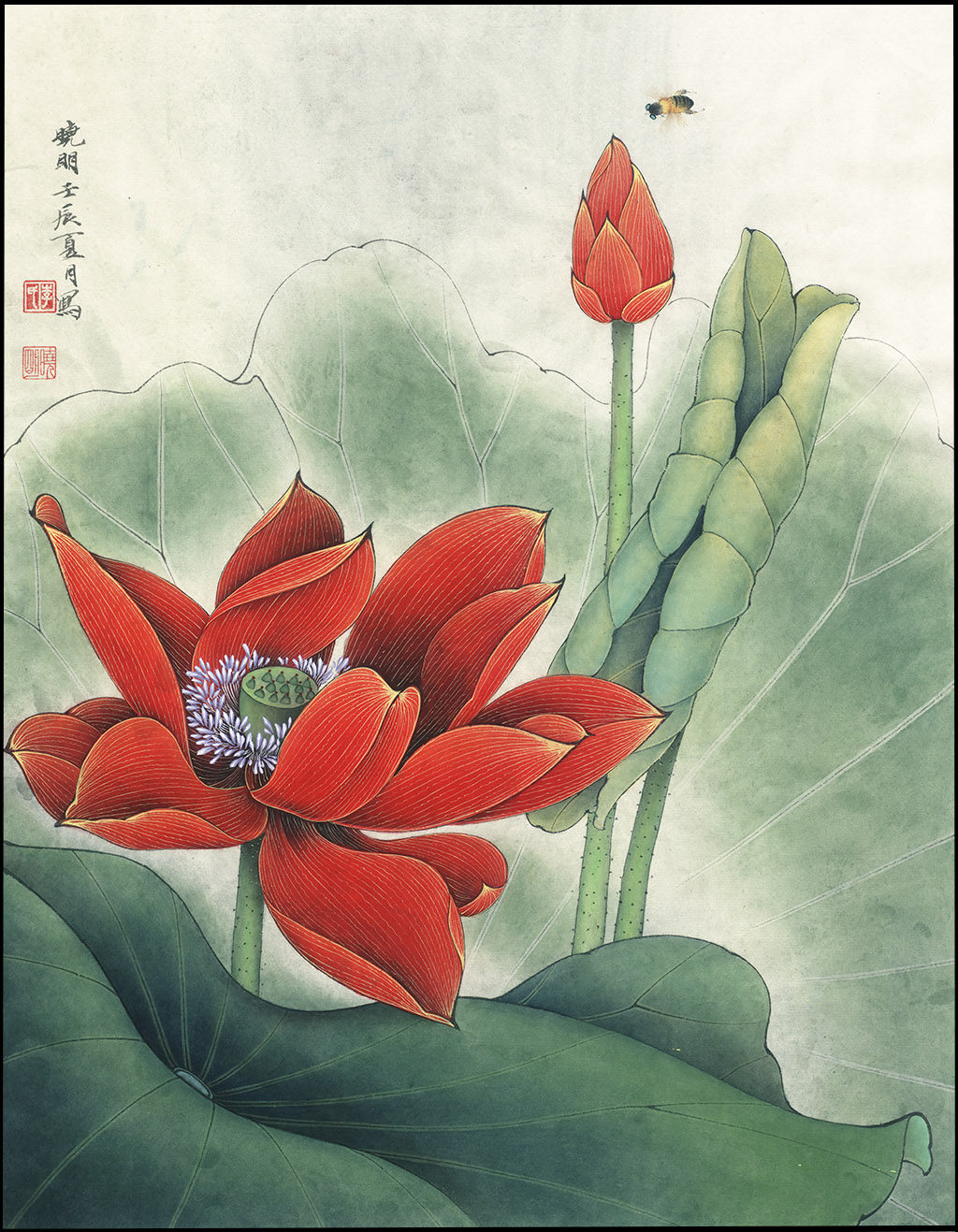 苏绣diy套件初学红荷花大画心3140新手入门刺绣装饰画