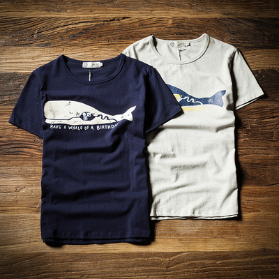 2015新款韩版男士鱼印花t恤男短袖体恤t63p35