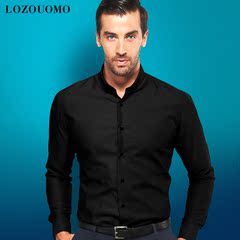 LOZO UOMO衬衫男修身韩版男士长袖商务免烫衬衣黑色正装