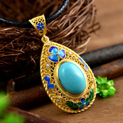 Thai gold-plated 925 silver inlay Amazonite female pendant vintage pendant silver jewelry Joker luxurious atmosphere