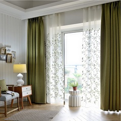 简约纯色仿亚麻绿色环保遮光窗帘布定制单色全遮光窗帘卧室客厅