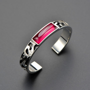 Embedded Ruby 925 silver bracelet ladies Thai Korean girls in Europe and carved open personality bracelet