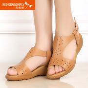 Red Dragonfly new genuine leather women sandal 2015 summer comfort with breathable perforated leather women's shoes