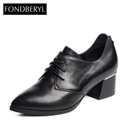 Fondberyl/feibolier-fall 2015 coarse high heel lace leather pointy shoes women shoes FB53112312