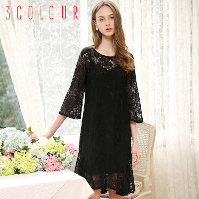 【图】三彩2017春装新品透视蕾丝裙两件套荷