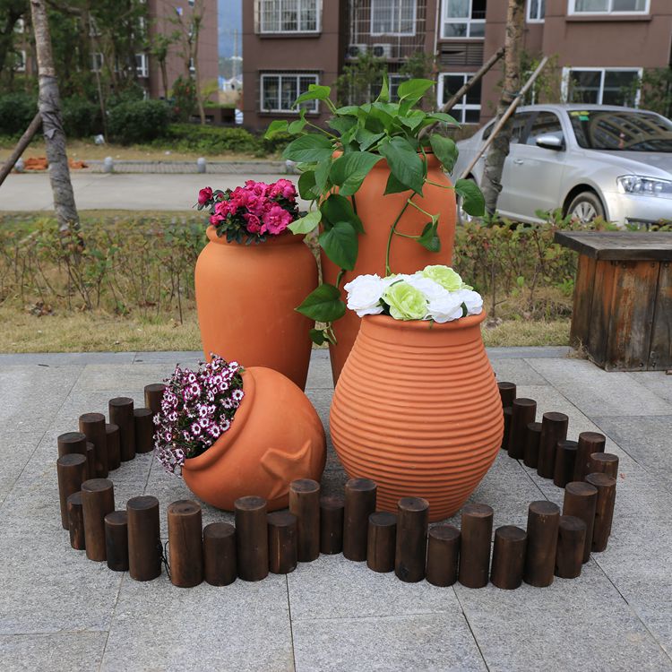 园林景观陶罐园艺红陶粗土花盆摆件别墅庭院水景花盆