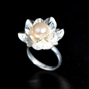 S925 silver Thailand Thailand imported handmade Freshwater Pearl flower ring girl ring number optional