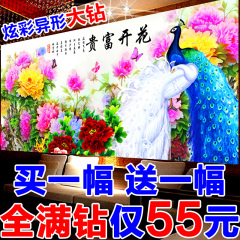 新款5d异形钻石画花开富贵孔雀客厅花卉十字绣砖石画满钻点贴钻秀