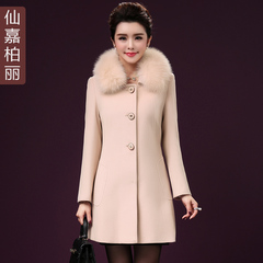 中年女2016冬装新款狐狸毛领毛呢外套中长款羊毛呢子大衣30-50岁