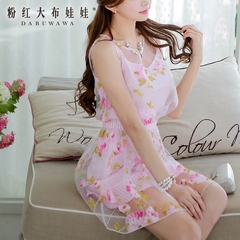 Suit pink doll 2015 new ladies pink flower organza shirt skirt two piece dress