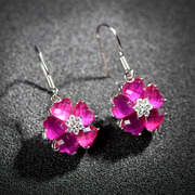 Thai-original handmade jewelry 925 sterling silver Ruby Flower Earrings fashion earrings genuine temperament