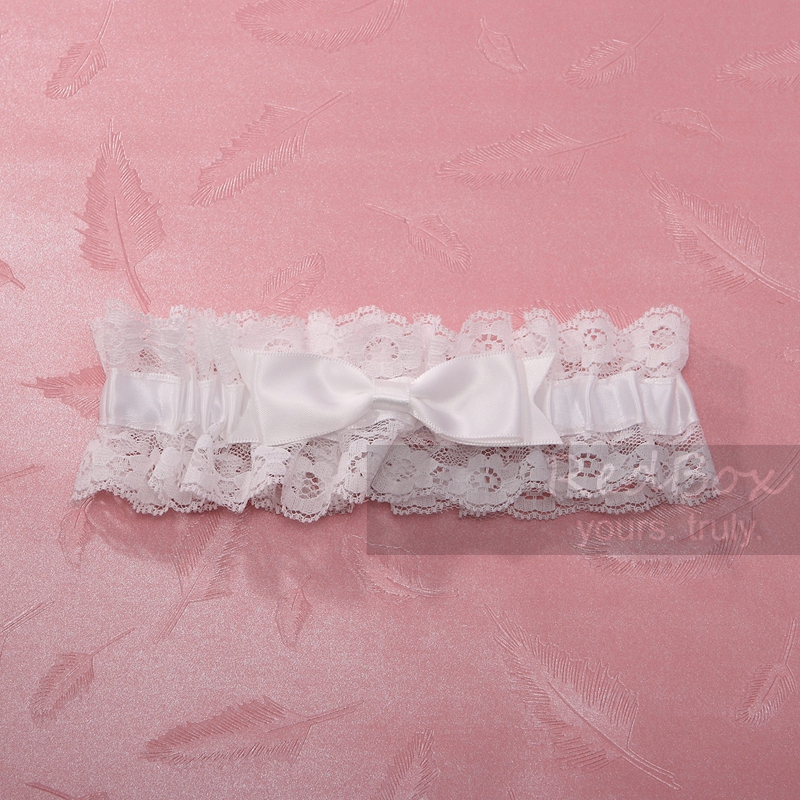 RedBox婚庆用品 米白色蕾丝花结新娘袜带 Lace Wedding Garter