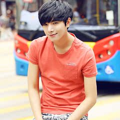 夏装男士纯色短袖T恤 圆领修身潮流男装韩版青少年休闲半袖上衣服